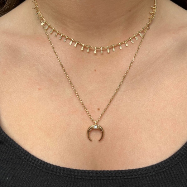 Drop Crescent Layered Necklace - Gold